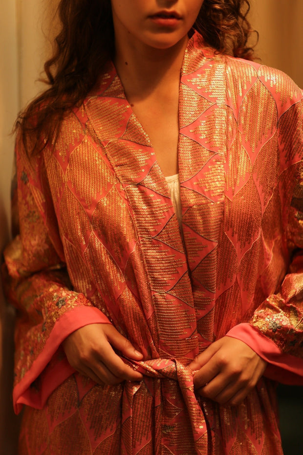 PINK SEQUIN KIMONO ARABELLA - sustainably made MOMO NEW YORK sustainable clothing, kimono slow fashion