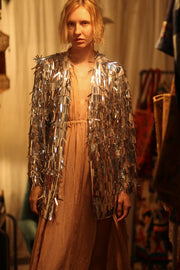 SEQUIN SILVER GLITTER KIMONO FRANKA - sustainably made MOMO NEW YORK sustainable clothing, Kimono slow fashion