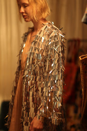 SEQUIN SILVER GLITTER KIMONO FRANKA - sustainably made MOMO NEW YORK sustainable clothing, Kimono slow fashion