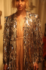 SEQUIN SILVER GLITTER KIMONO FRANKA - sustainably made MOMO NEW YORK sustainable clothing, Kimono slow fashion
