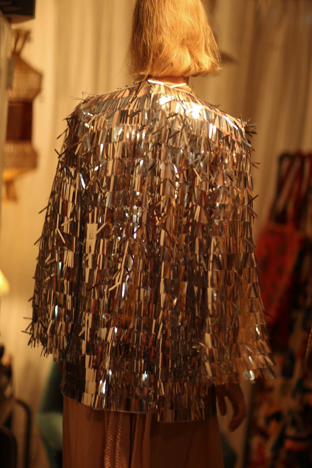 SEQUIN SILVER GLITTER KIMONO FRANKA - sustainably made MOMO NEW YORK sustainable clothing, Kimono slow fashion