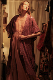 SILK FLORINE LITTLE FLOWERS EMBROIDERED KIMONO - sustainably made MOMO NEW YORK sustainable clothing, embellished slow fashion