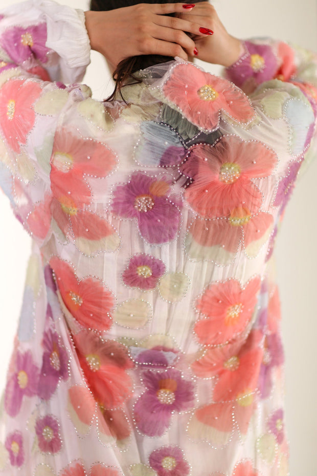 SILK FLOWER EMBELLISHED KIMONO ULISA - sustainably made MOMO NEW YORK sustainable clothing, Kimono slow fashion