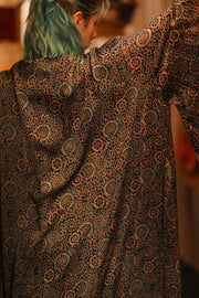 SILK HAND BLOCK PRINT KIMONO PINA BLUE LAGOOON - sustainably made MOMO NEW YORK sustainable clothing, Kimono slow fashion