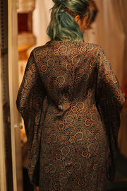 SILK HAND BLOCK PRINT KIMONO PINA BLUE LAGOOON - sustainably made MOMO NEW YORK sustainable clothing, Kimono slow fashion