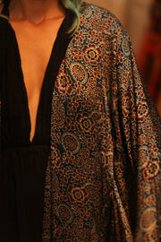 SILK HAND BLOCK PRINT KIMONO PINA BLUE LAGOOON - sustainably made MOMO NEW YORK sustainable clothing, Kimono slow fashion