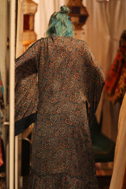 SILK HAND BLOCK PRINT KIMONO PINA BLUE LAGOOON - sustainably made MOMO NEW YORK sustainable clothing, Kimono slow fashion