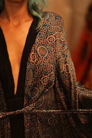 SILK HAND BLOCK PRINT KIMONO PINA BLUE LAGOOON - sustainably made MOMO NEW YORK sustainable clothing, Kimono slow fashion