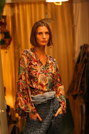SILK WRAP TOP AURELIA BROWN JUNGLE - sustainably made MOMO NEW YORK sustainable clothing, new slow fashion