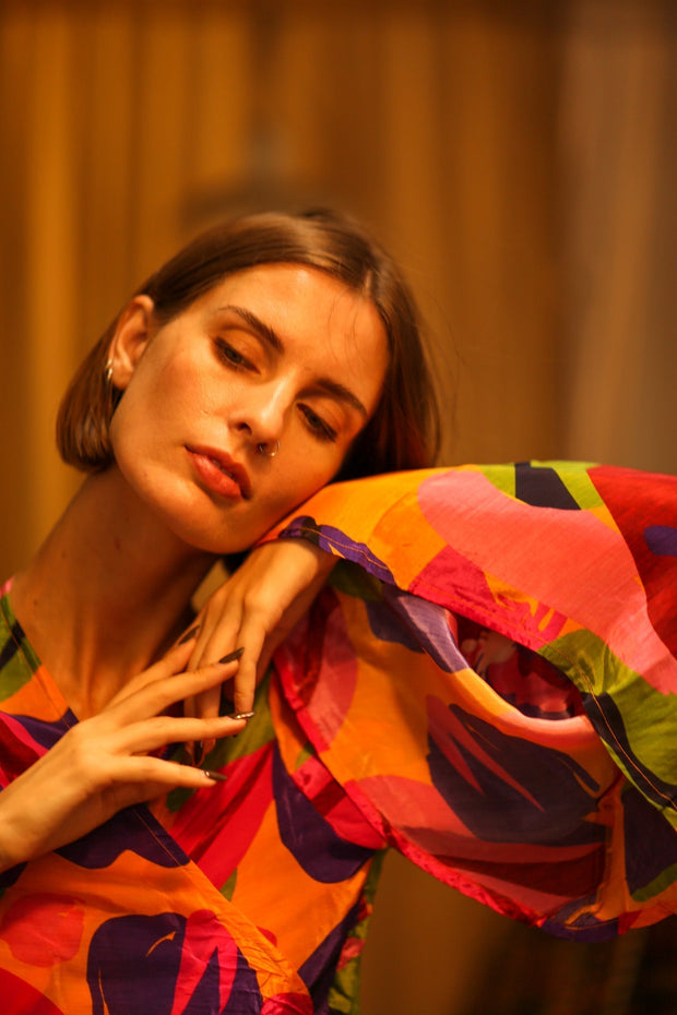 SILK WRAP TOP AURELIA COLORFUL LADY - sustainably made MOMO NEW YORK sustainable clothing, new slow fashion