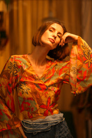 SILK WRAP TOP AURELIA LITTLE FLOWER - sustainably made MOMO NEW YORK sustainable clothing, new slow fashion