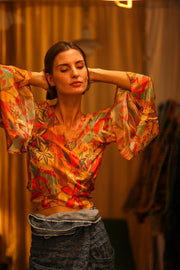 SILK WRAP TOP AURELIA LITTLE FLOWER - sustainably made MOMO NEW YORK sustainable clothing, new slow fashion
