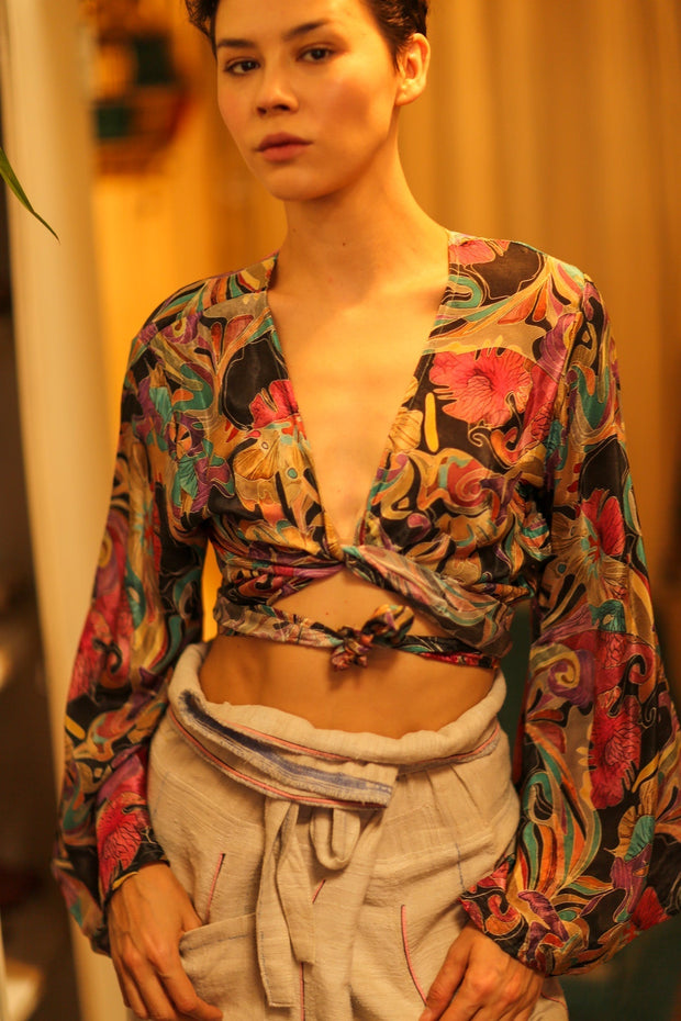 SILK WRAP TOP AURELIA - sustainably made MOMO NEW YORK sustainable clothing, new slow fashion
