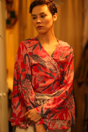 SILK WRAP TOP AURELIA PINK JUNGLE - sustainably made MOMO NEW YORK sustainable clothing, new slow fashion
