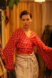 SILK WRAP TOP AURELIA RED DOT - sustainably made MOMO NEW YORK sustainable clothing, new slow fashion
