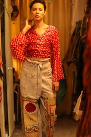 SILK WRAP TOP AURELIA RED DOT - sustainably made MOMO NEW YORK sustainable clothing, new slow fashion