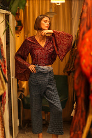SILK WRAP TOP AURELIA RED WINE - sustainably made MOMO NEW YORK sustainable clothing, new slow fashion