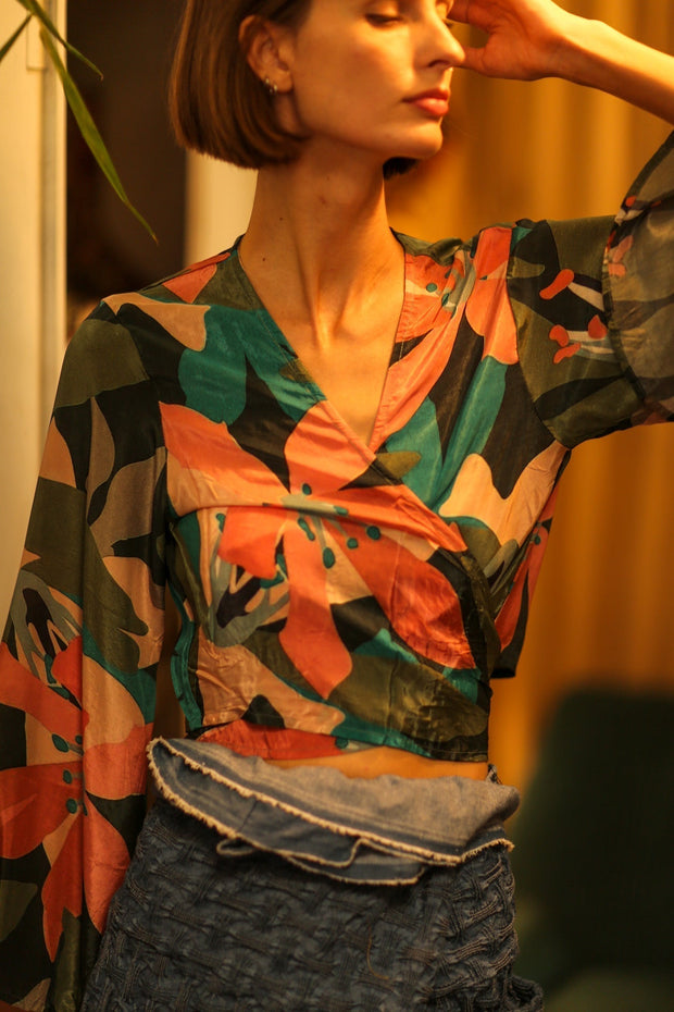 SILK WRAP TOP AURELIA TYRA - sustainably made MOMO NEW YORK sustainable clothing, new slow fashion