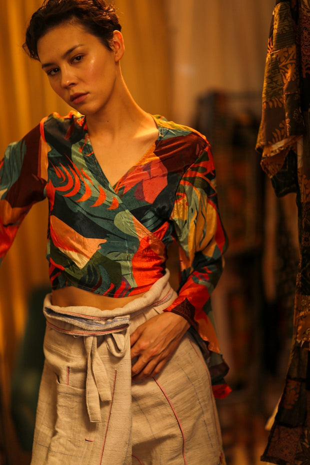 SILK WRAP TOP AURELIE DARK ORLY - sustainably made MOMO NEW YORK sustainable clothing, new slow fashion