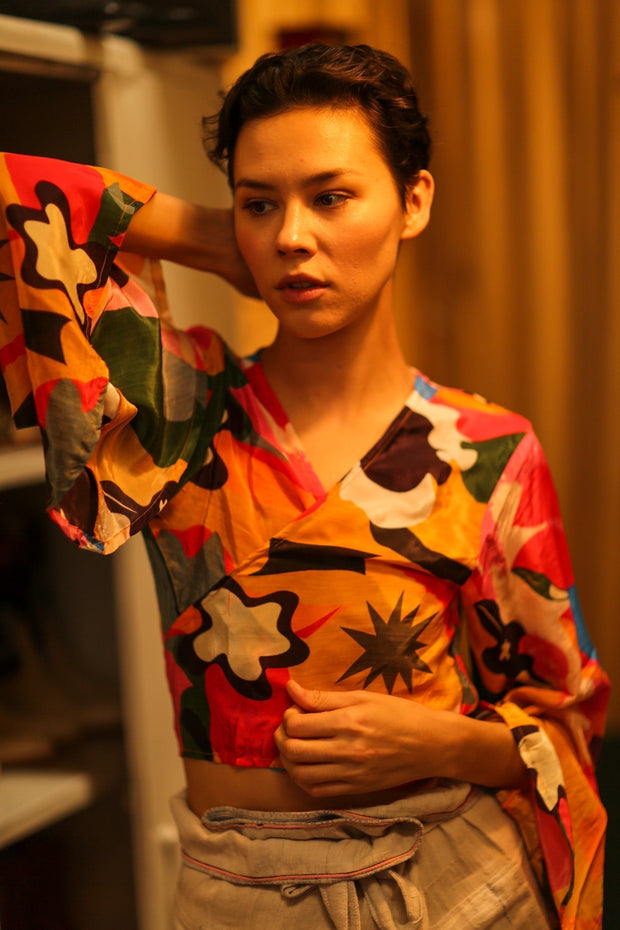 SILK WRAP TOP - sustainably made MOMO NEW YORK sustainable clothing, bestseller slow fashion