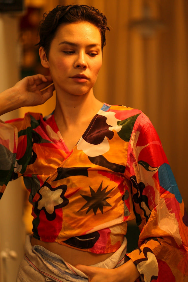 SILK WRAP TOP - sustainably made MOMO NEW YORK sustainable clothing, bestseller slow fashion