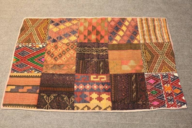 5 x 3 Ft.PATCH RUG,Hand made Afghan Patch Work Rug, Vintage Patch work Rug, Muted colored Patch Rug, Fashionable Floor rug,kilim - sustainably made MOMO NEW YORK sustainable clothing, rug slow fashion