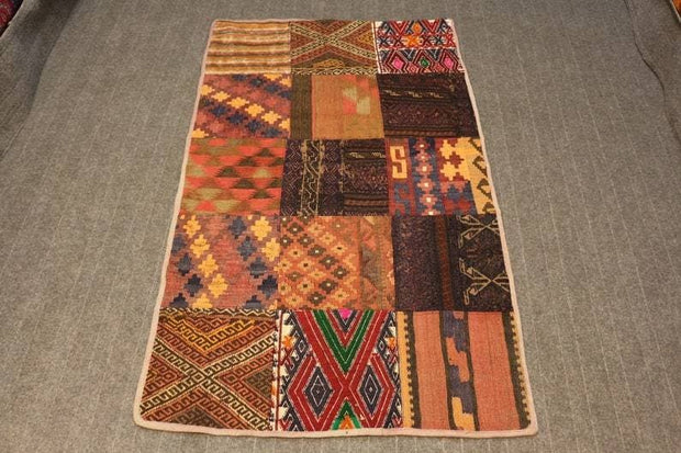 5 x 3 Ft.PATCH RUG,Hand made Afghan Patch Work Rug, Vintage Patch work Rug, Muted colored Patch Rug, Fashionable Floor rug,kilim - sustainably made MOMO NEW YORK sustainable clothing, rug slow fashion