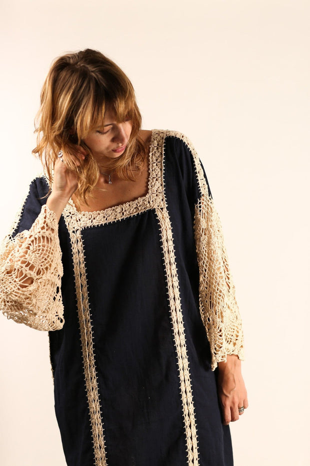 CROCHET KAFTAN HANNELI - sustainably made MOMO NEW YORK sustainable clothing, crochet slow fashion