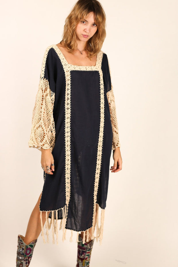 CROCHET KAFTAN HANNELI - sustainably made MOMO NEW YORK sustainable clothing, crochet slow fashion