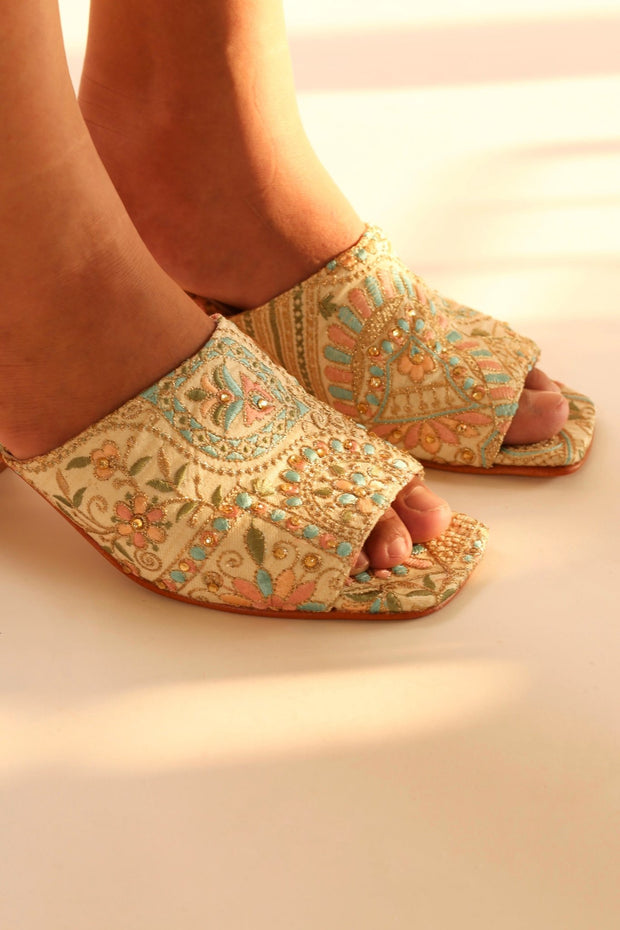 EMBROIDERED FLOWER SILK MULES MILTONA - sustainably made MOMO NEW YORK sustainable clothing, mules slow fashion