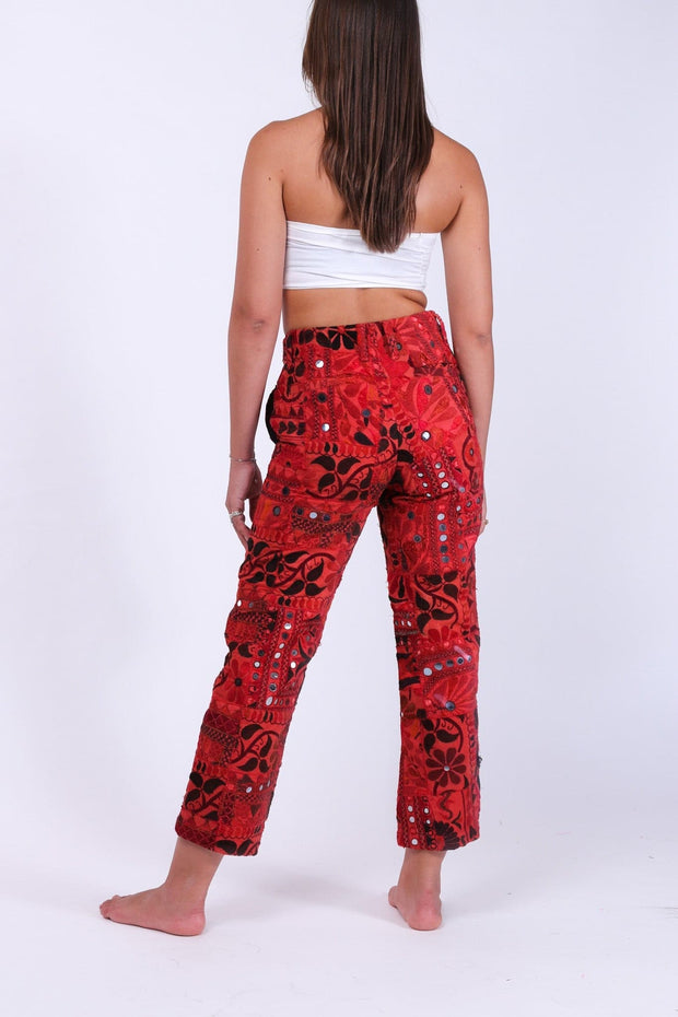 EMBROIDERED PATCHWORK PANTS RAYA - sustainably made MOMO NEW YORK sustainable clothing, fall22 slow fashion