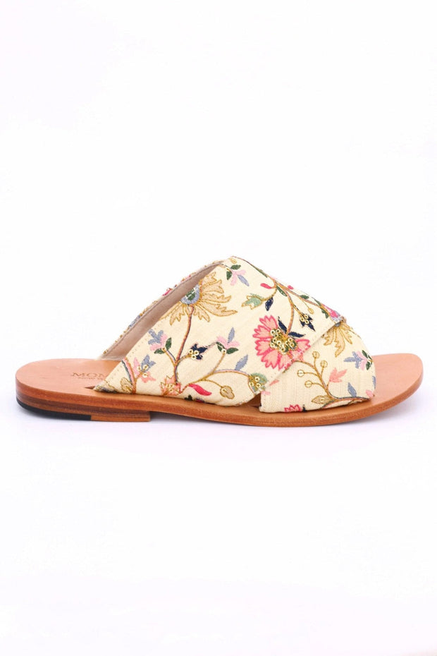 EMBROIDERED SANDALS DAISY NEEDLESTITCH - sustainably made MOMO NEW YORK sustainable clothing, mules slow fashion