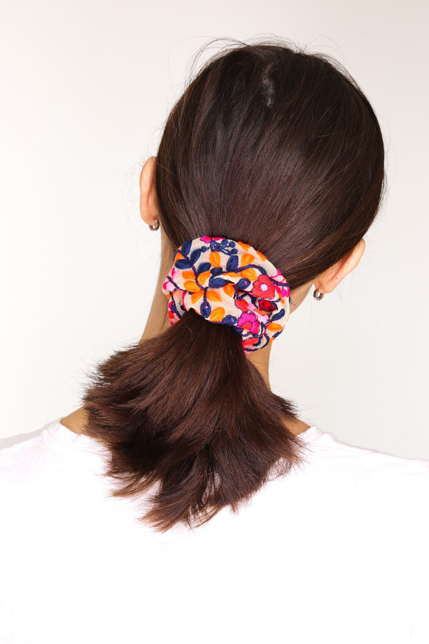 EMBROIDERED SCRUNCHIE FIONA - sustainably made MOMO NEW YORK sustainable clothing, slow fashion