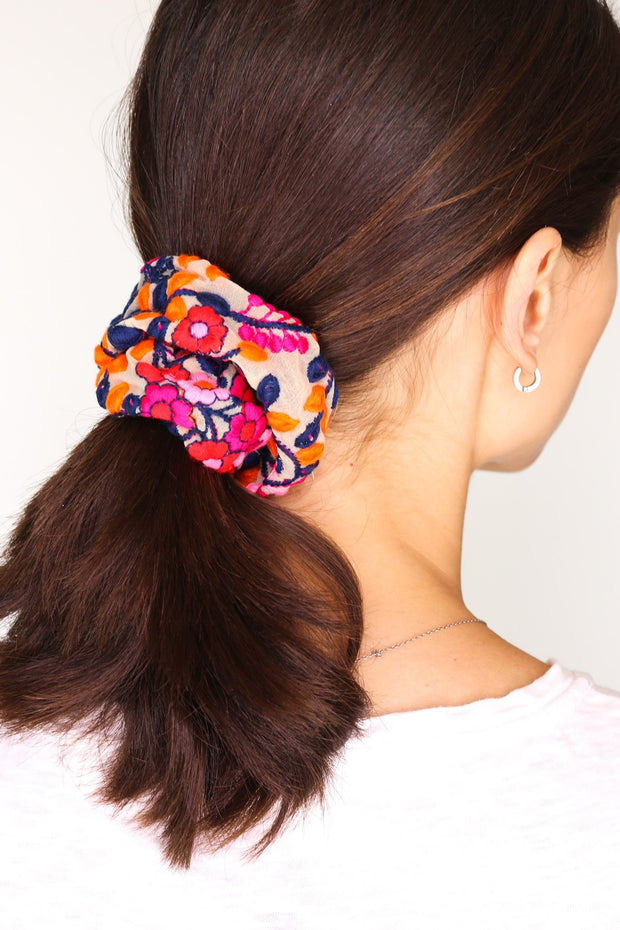 EMBROIDERED SCRUNCHIE FIONA - sustainably made MOMO NEW YORK sustainable clothing, slow fashion