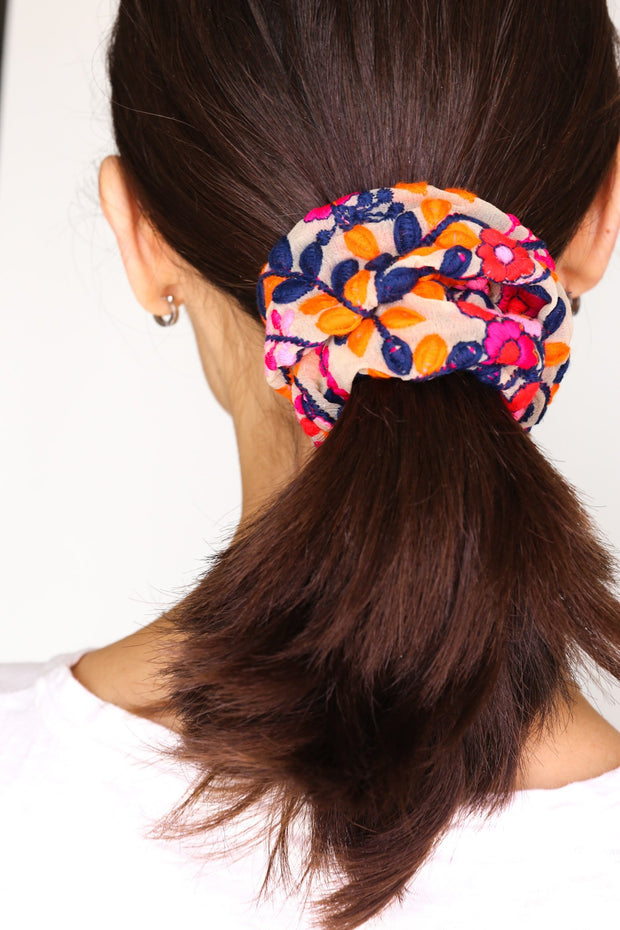 EMBROIDERED SCRUNCHIE FIONA - sustainably made MOMO NEW YORK sustainable clothing, slow fashion