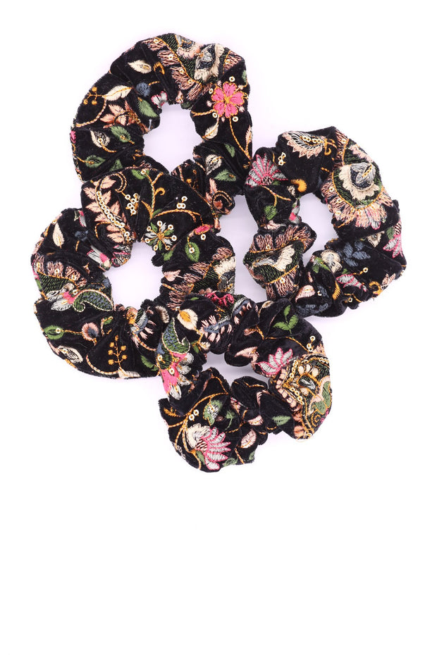 EMBROIDERED VELVET SCRUNCHIE LOU - sustainably made MOMO NEW YORK sustainable clothing, slow fashion