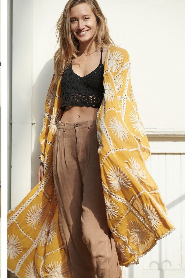 FLORA HAND CROCHET KIMONO - sustainably made MOMO NEW YORK sustainable clothing, crochet slow fashion