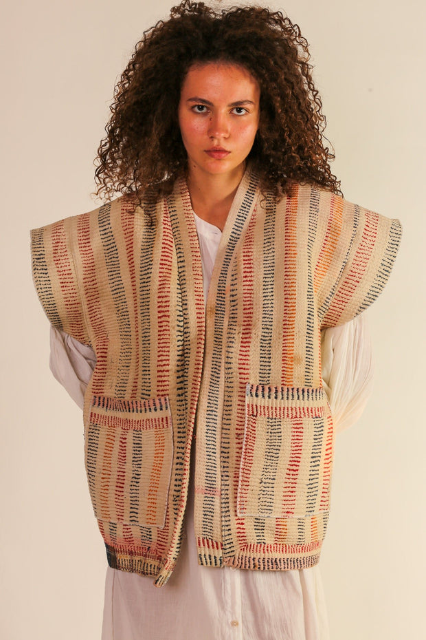 KANTHA VINTAGE QUILT VEST ROMY - sustainably made MOMO NEW YORK sustainable clothing, slow fashion