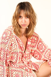 KOUMALY CROCHET KIMONO PINK MULTI - sustainably made MOMO NEW YORK sustainable clothing, crochet slow fashion