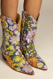LAVENDER EMBROIDERED FLOWER SEQUIN WESTERN BOOTS - sustainably made MOMO NEW YORK sustainable clothing, boots slow fashion