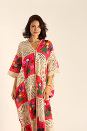 MAXI CROCHET EMBROIDERED KAFTAN IOANA - sustainably made MOMO NEW YORK sustainable clothing, Kimono slow fashion