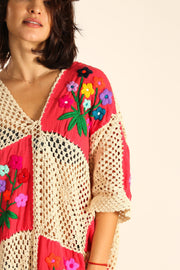 MAXI CROCHET EMBROIDERED KAFTAN IOANA - sustainably made MOMO NEW YORK sustainable clothing, Kimono slow fashion