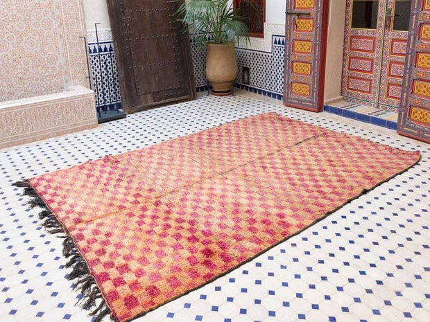 Moroccan rug size 9.61 ft x 6.36 ft, berber, Moroccan, checkered rug, Azilal, boujaad, beni mguild, kilim, handira - sustainably made MOMO NEW YORK sustainable clothing, rug slow fashion