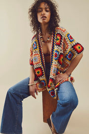 NONI HAND CROCHET PONCHO KIMONO JACKET - sustainably made MOMO NEW YORK sustainable clothing, crochet slow fashion