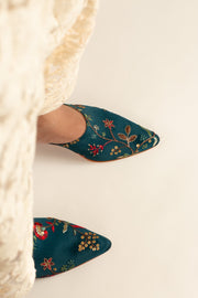 TURQUOISE HEELED MULES SANDRA - sustainably made MOMO NEW YORK sustainable clothing, mules slow fashion