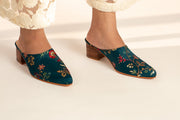 TURQUOISE HEELED MULES SANDRA - sustainably made MOMO NEW YORK sustainable clothing, mules slow fashion