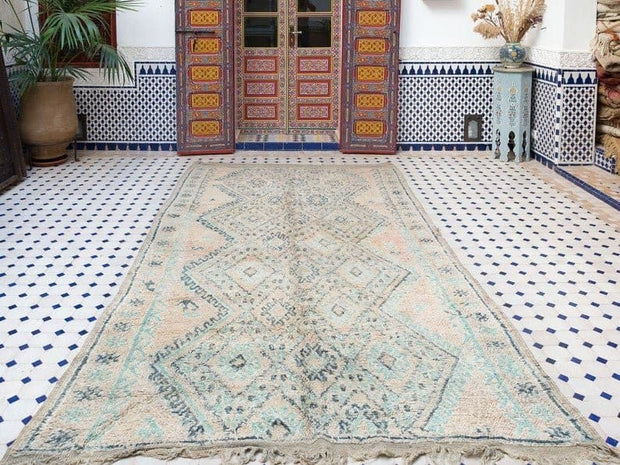 Vintage moroccan rug from Beni mguild, berber handmade area rug - sustainably made MOMO NEW YORK sustainable clothing, rug slow fashion